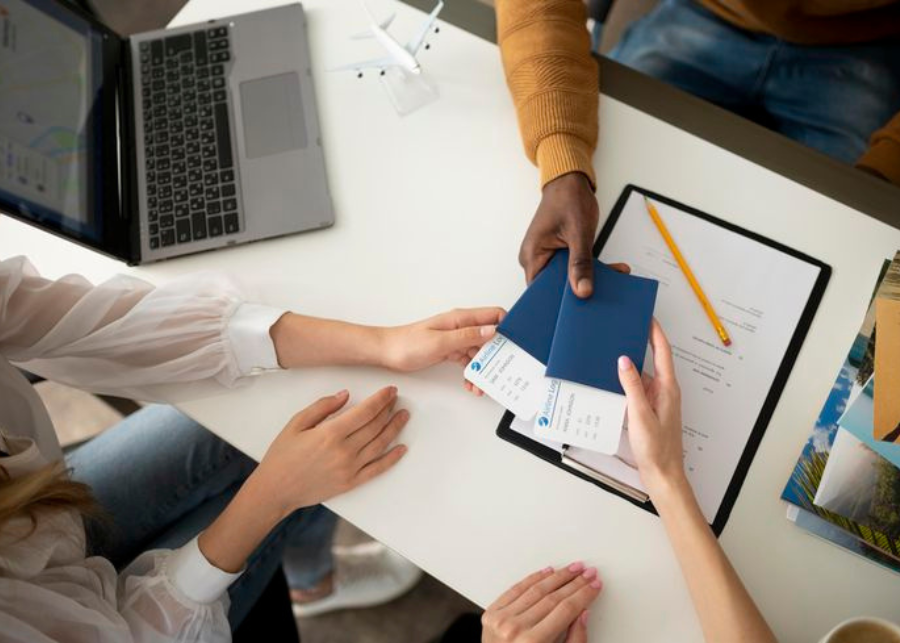 Professional Visa Application Assistance Services Visa consultant assisting a client with visa application documents
